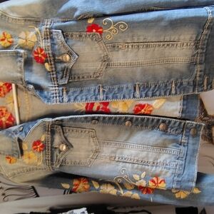 DRIFTWOOD Blue and Red Jean Jacket with Distressed Look